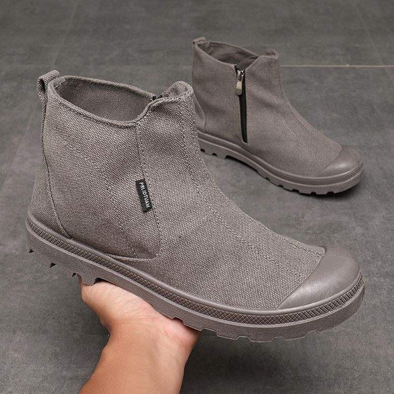 Bottes Martin pour hommes, fermeture éclair latérale, étrier, chaussures de travail antidérapantes, respirantes, montantes, en toile, chaussures de sécurité, automne et hiver 2025, nouvelles chaussures légères_voghion.com