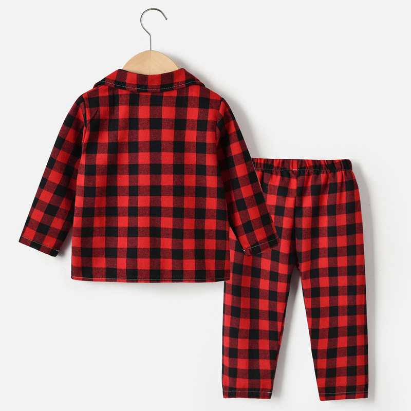 Autumn And Winter Homewear Children's Spring And Autumn Lapel Single-breasted Plaid Long-sleeved Pajamas Set_voghion.com