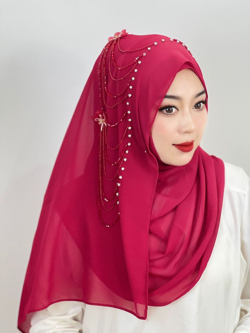 Frauen Hijab perle chiffon frauen schal quaste nagel blume lange schal einfarbig schal schal schal_voghion.com