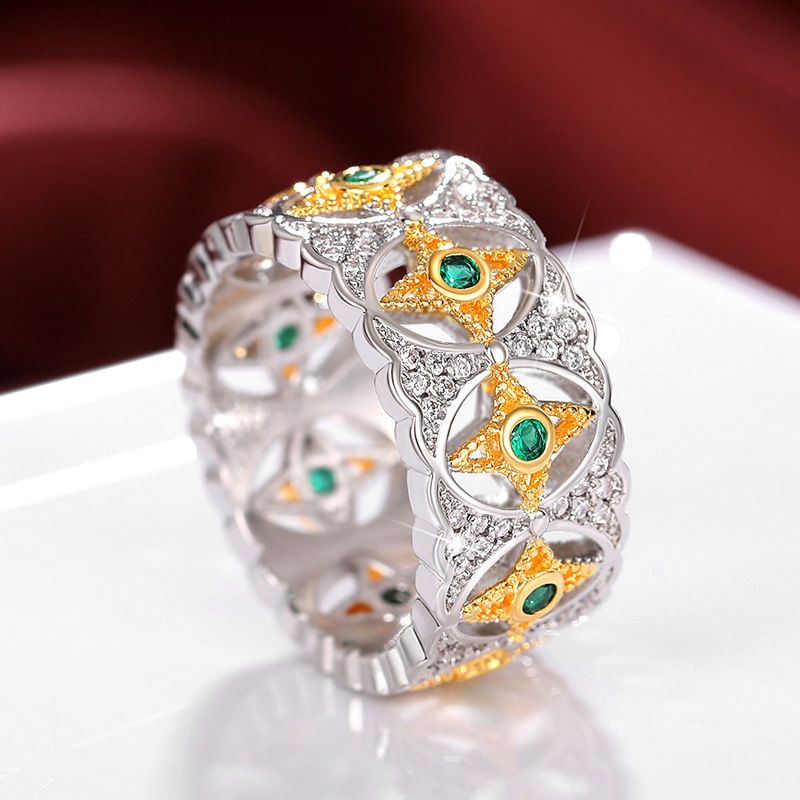 Cao Shi Palace Stijl Dubbele Kleur Franse Middeleeuwse Ster Maan Bloem Holle Kant Klassieke Ring_voghion.com