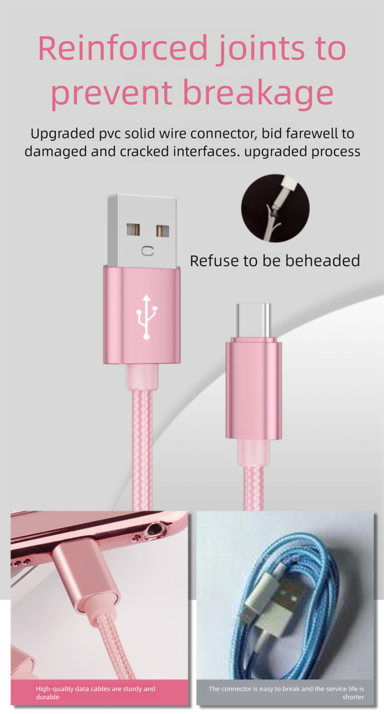 Nylon Data Compatible With IPhone Android USB Fast Charging Cable_voghion.com