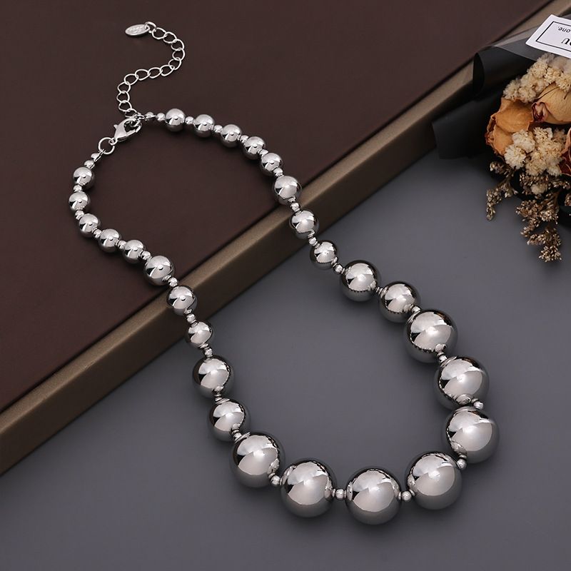 Collier de perles rondes géométriques de style punk pour femmes, style rétro, simple, grand et petit_voghion.com