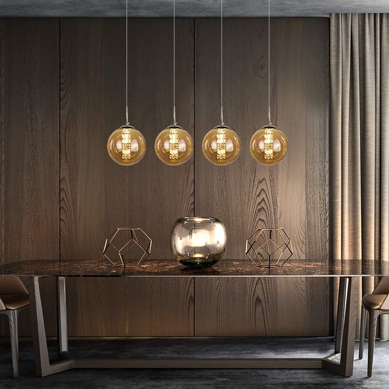 Glitzerlife Pendelleuchte Esstisch Pendellampe Höhenverstellbar Kronleuchter Hängeleuchte 4-Flammig Aus Glas In Farbe Bernstein Für Küche Wohnzimmer Schlafzimmer_voghion.com