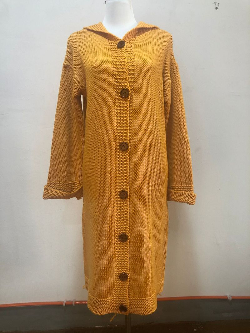 Damenbekleidung neue Kapuzenstrickjacke verdickter Strickpullover langer Pullover_voghion.com