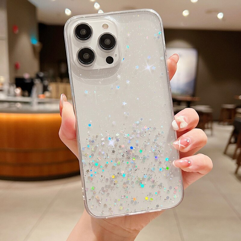 Etui Glitter Star Sequins Clear Case do Redmi Note12 Pro Xiaomi pocoX5 Pro civi2 13lite 12T pro Miękki silikon epoksydowy_voghion.com