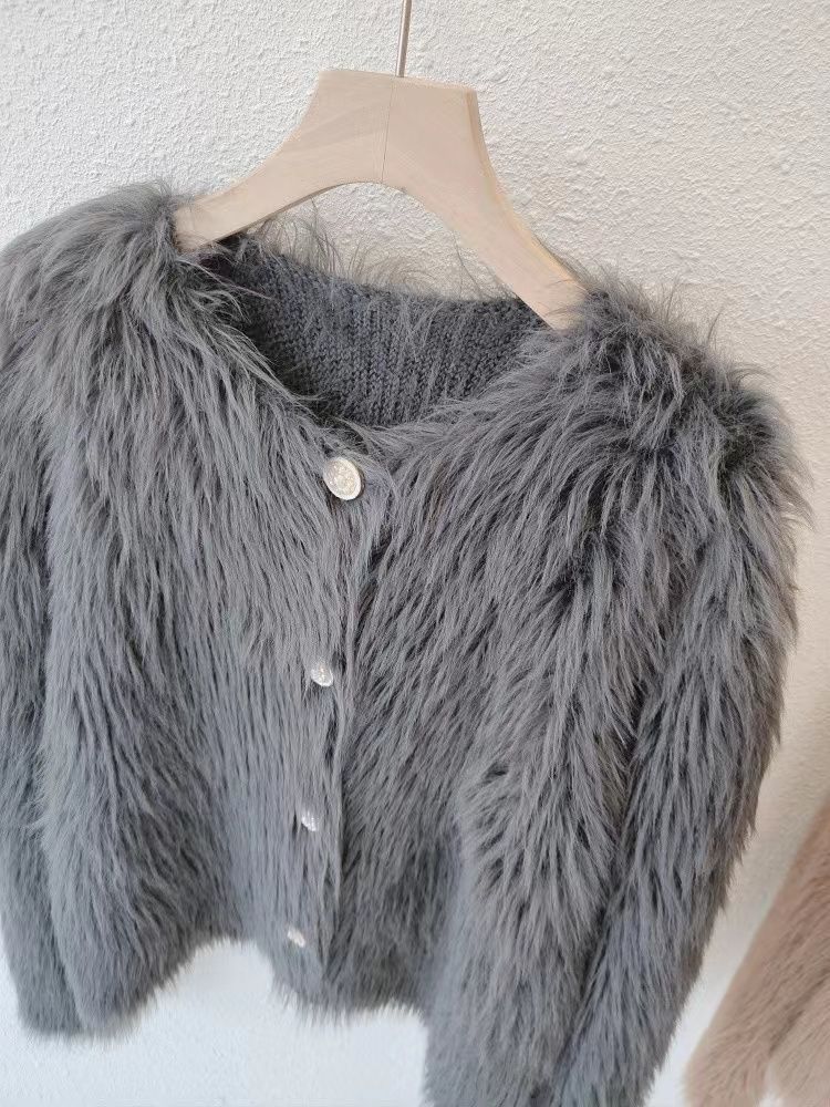 Damenbekleidung Fleece-Strickjacke Pullover Jacke Frauen Herbst und Winter verdickt neue kurze weiche wachsartige_voghion.com