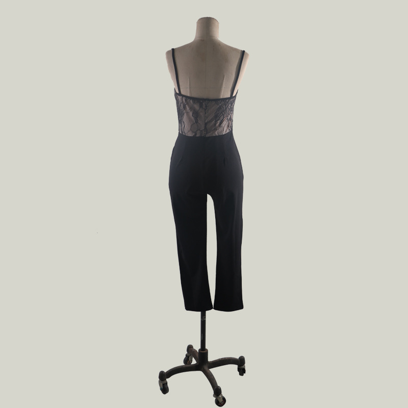 Damenbekleidung sexy ärmelloser Jumpsuit mit Spitzen-Hosenträgern_voghion.com