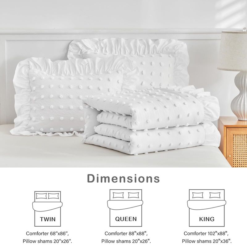 Set copripiumino matrimoniale traspirante con volant e ricami a pois bianchi, set di biancheria da letto per tutte le stagioni, 3 pezzi, in alternativa al piumino._voghion.com