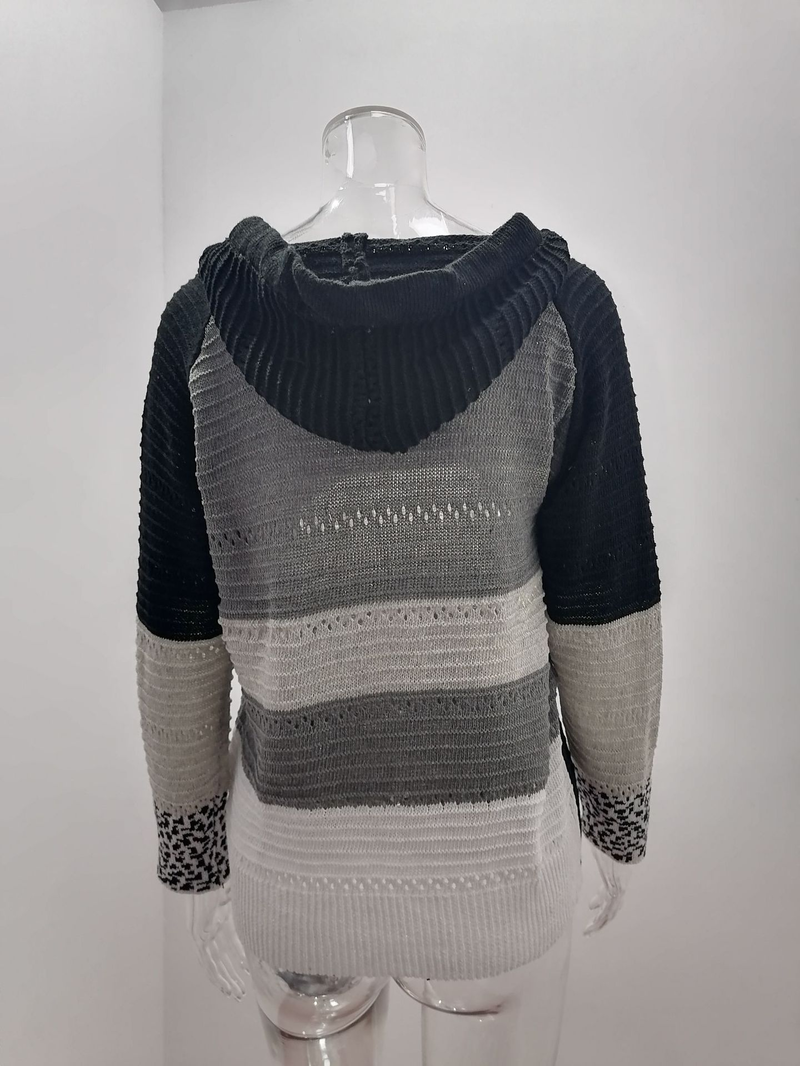 Roupas femininas New Wish Outono e Inverno Listrado Com Capuz Suéter Estampa Leopardo_voghion.com
