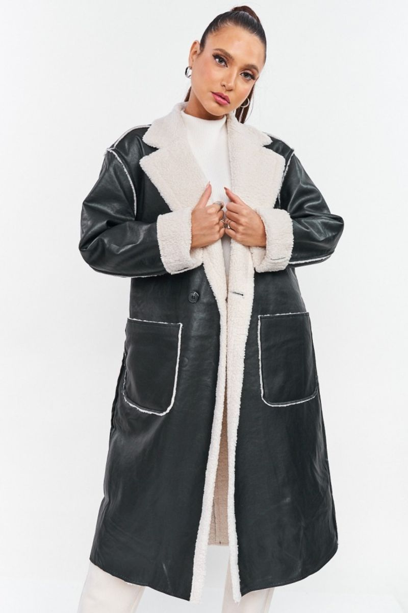 Gabardina gruesa de cuero informal para mujer, abrigo holgado de moda INS, nuevo_voghion.com