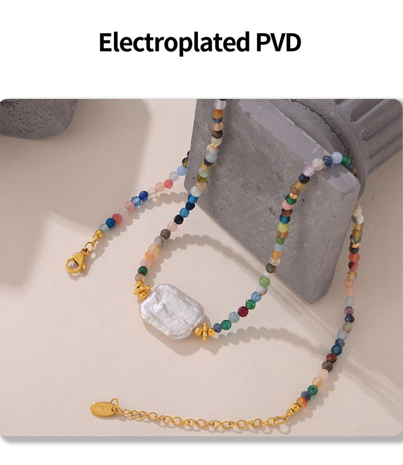 Collana in pietra naturale sfaccettata barocca - Catena con perline multicolor e acciaio al titanio_voghion.com