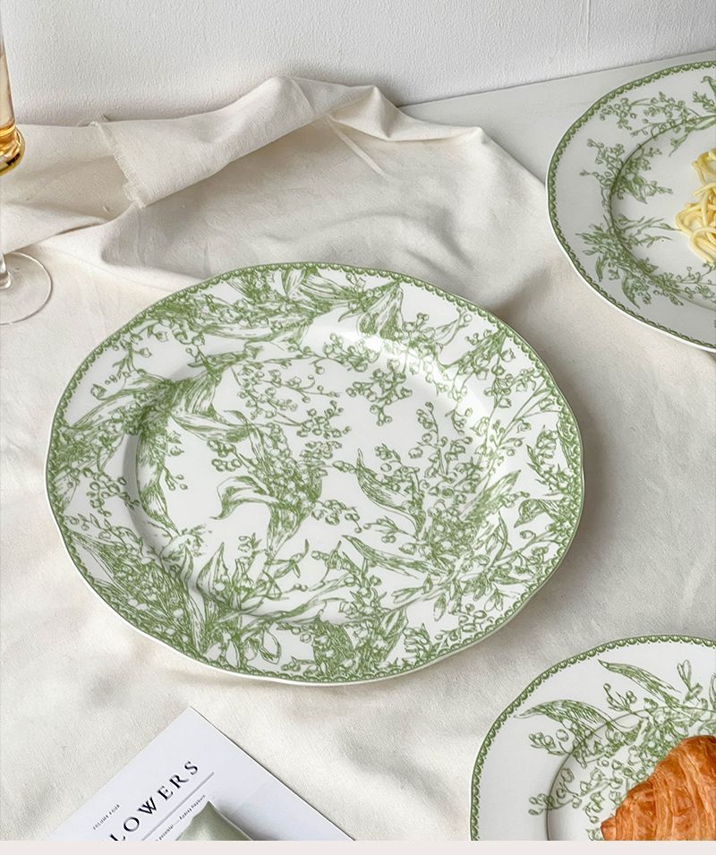 Ins Jade Grün Maiglöckchen Serie Ästhetischen Hohe Bone China Westlichen Esszimmer Heimgebrauch Internet Promi Dessert_voghion.com