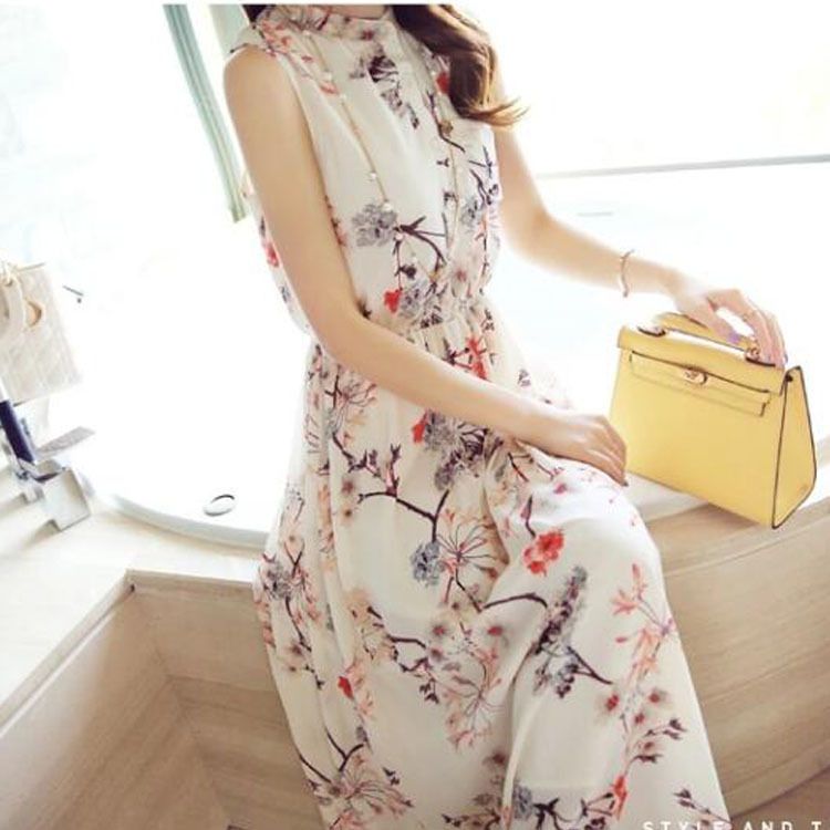 Abito da spiaggia lungo sexy aderente senza maniche in chiffon da donna, stile coreano, primavera 2024_voghion.com