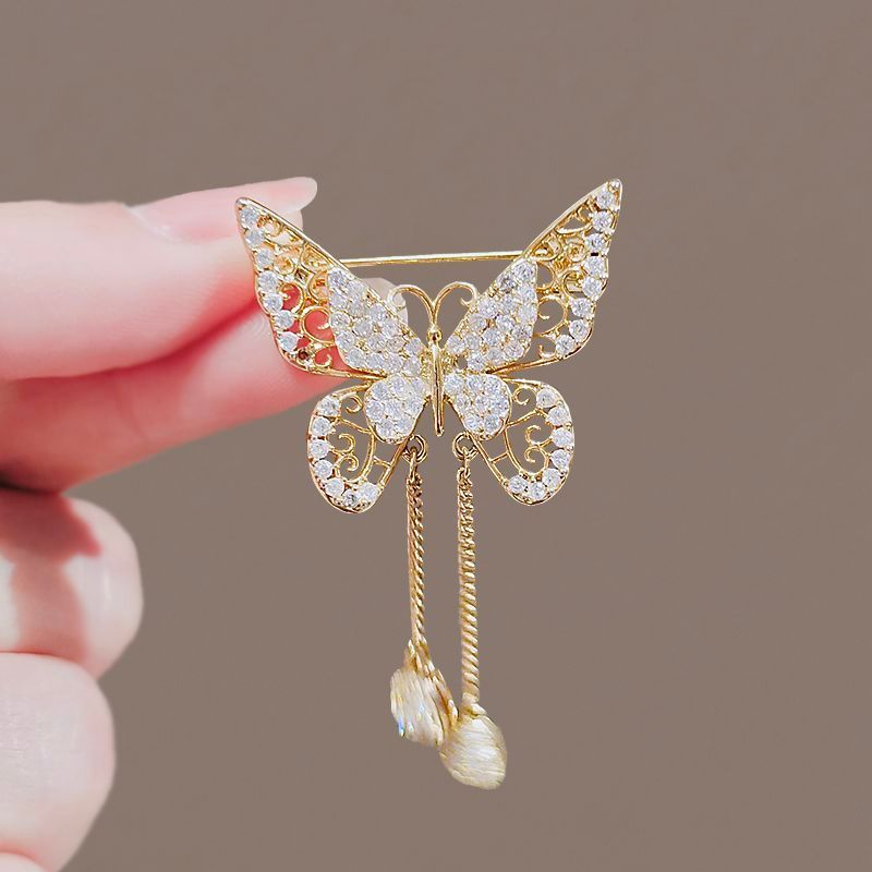 Hochwertige, exquisite, modische Schmetterlingsbrosche mit Fransen, Temperament-Corsage-Zubehör, hochwertige Cheongsam-Knopfleiste, Anti-Licht-Anstecknadel_voghion.com