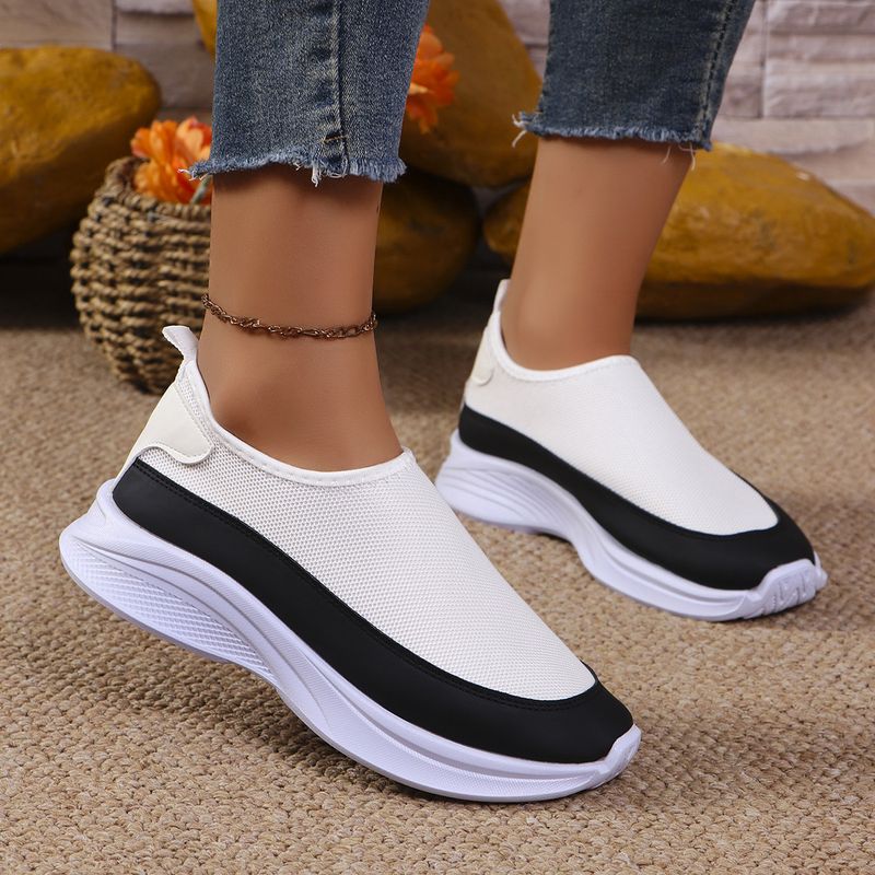 Kadınlar İçin Nefes Alabilen Örgü Fileli Slip-On Loafer'lar Kalın Platform Tabanlı - Geniş Ayaklar İçin Rahat Günlük Ayakkabılar (Beyaz/Siyah, 36-43 Numaralar)_voghion.com