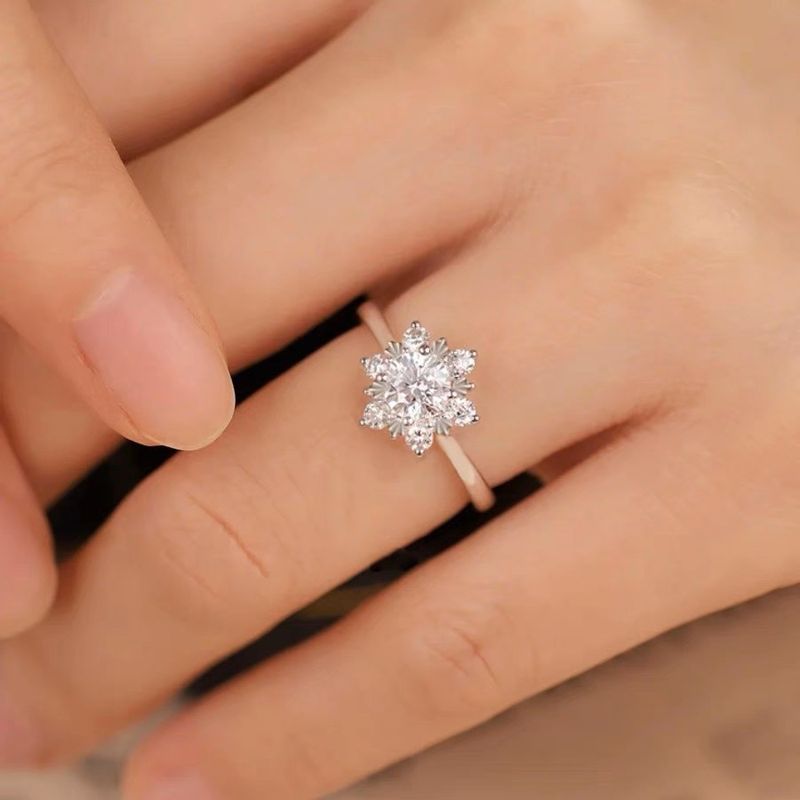 Simulierter Schneeflocken-Moissanit-Diamant für Frauen, einzigartiges Design, modische Persönlichkeit, Zeigefinger-Ehering, verstellbar_voghion.com