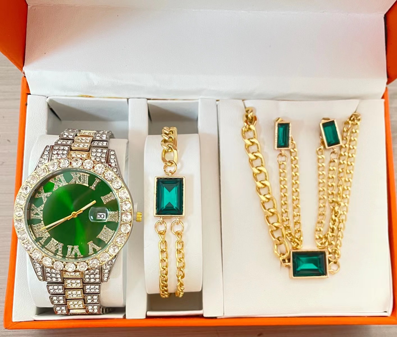 New Ladies Watch Set Fashion Ins Style Versatile Quartz Watch Bracelet Ring Earrings Necklace Set_voghion.com