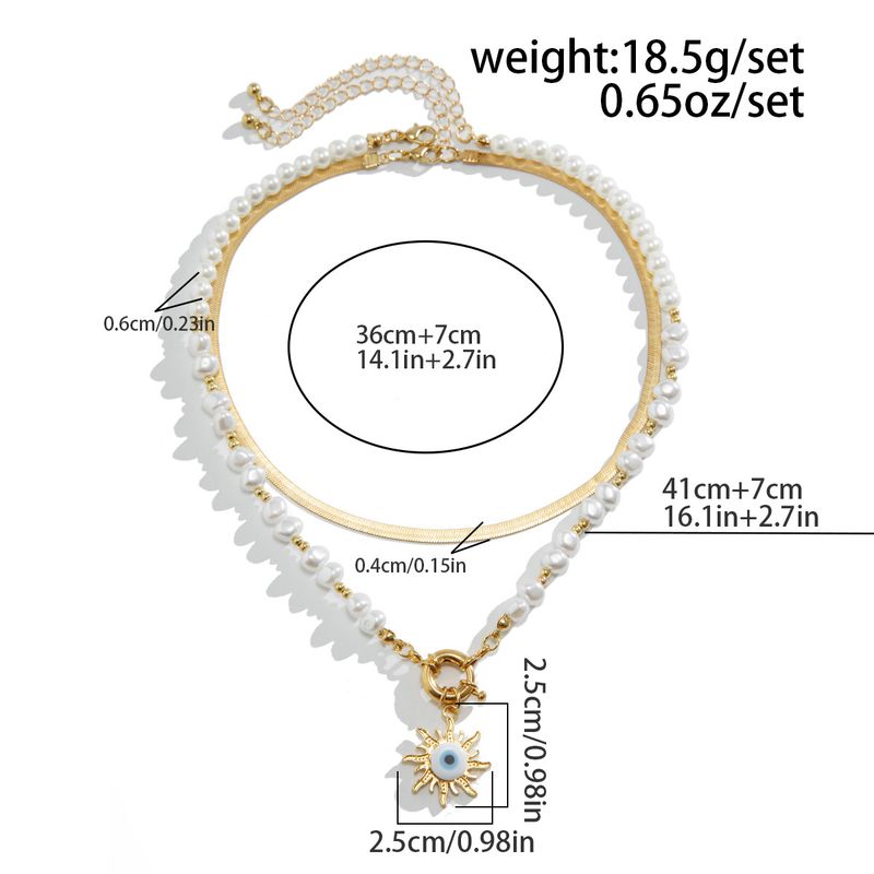 Gioielli transfrontalieri europei e americani, collana di perle di forma speciale in stile etnico, catena a clavicola in lega retrò con ciondolo a forma di occhio di sole_voghion.com