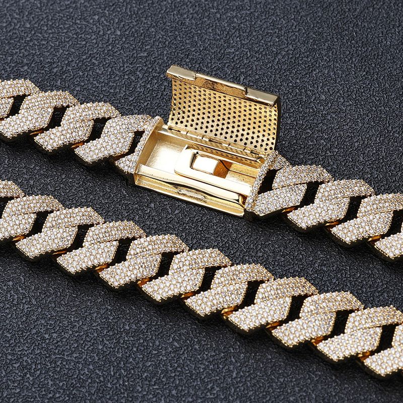 Catena a maglie cubane Hip Hop per uomo e donna con zirconi, design a 4 file con taglio a diamante, larghezza 15 mm, lunghezza regolabile per collana e bracciale_voghion.com