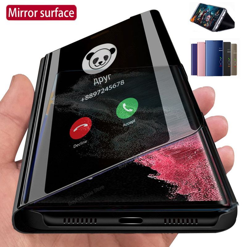 Smart Flip Case For Samsung Galaxy S22 Ultra 5G Mirror Leather Stand Phone Cover For Samsung S22 Plus S22+ 5G Bracket Ca_voghion.com