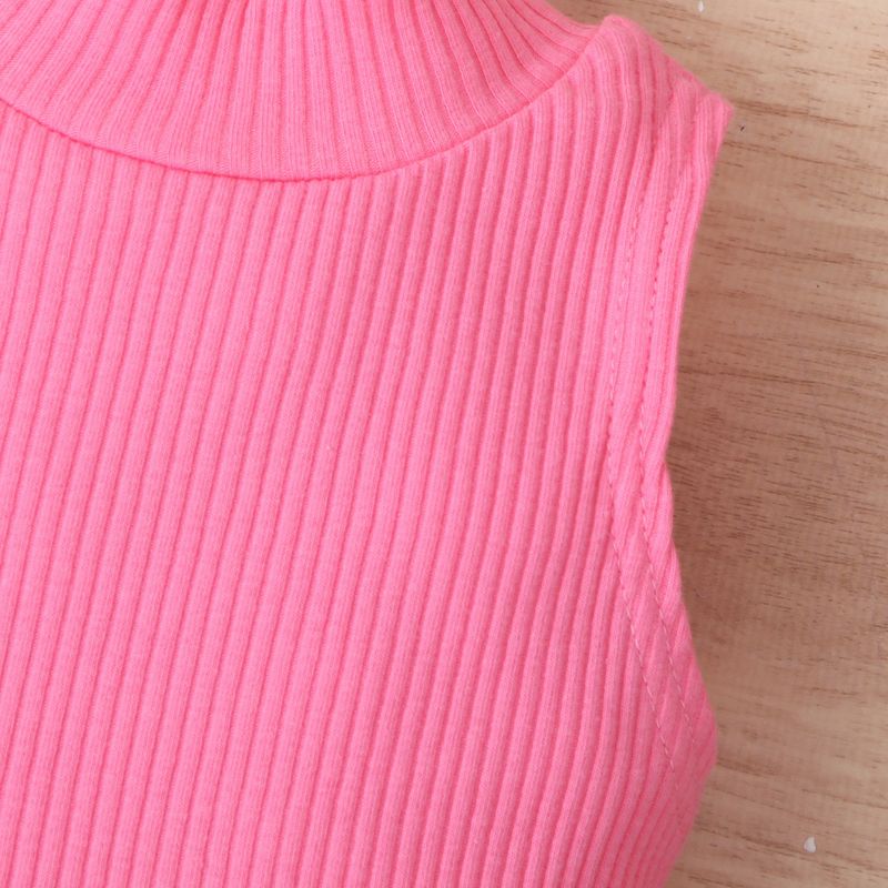 Mutter & Kinder Kinderkleidung Mädchen Sommer Pit Einfarbig Ärmellos Off Shoulder Pullover Zerrissene Jeanshose Zweiteiliges Set_voghion.com