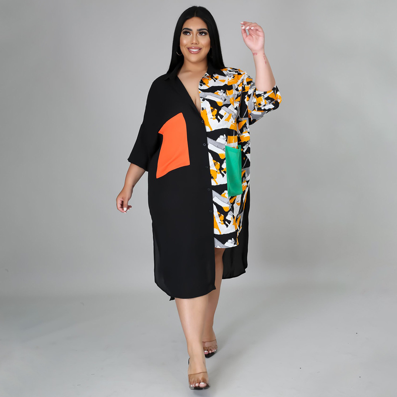 Sexy Damen-Sonderhemden in Übergröße mit Leopardenmuster und Nähten, große Taschen, großes Kleid_voghion.com