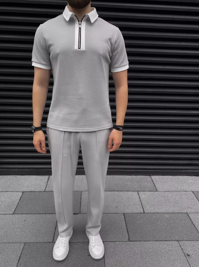 Men's Clothing Summer Polo Shirt Zipper Casual Short Sleeve Shorts Suit_voghion.com