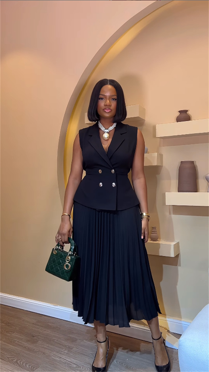 women's clothing temperament suit collar vest top pleated skirt casual suit_voghion.com