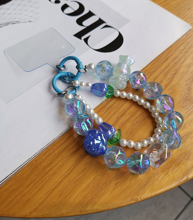 Mobile Phone Strap Wrist Chain Colorful Round Beads Handmade Pearl Beaded Pendant Short Phone Case Universal Anti Loss_voghion.com