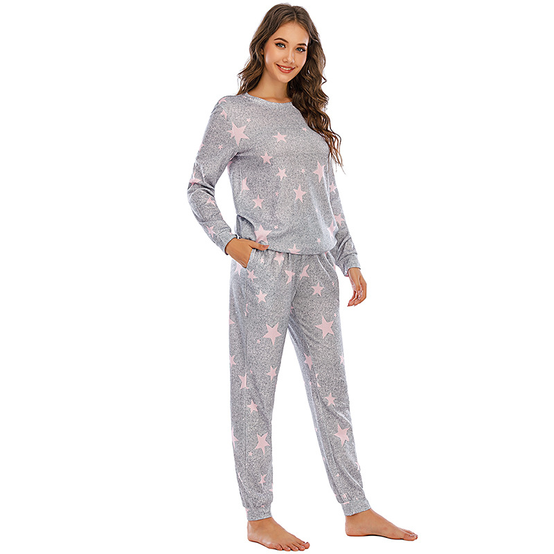 Pyjama étoile à cinq branches pour femmes, vêtements décontractés à manches longues pour dames, vêtements de maison, nouvelle collection_voghion.com