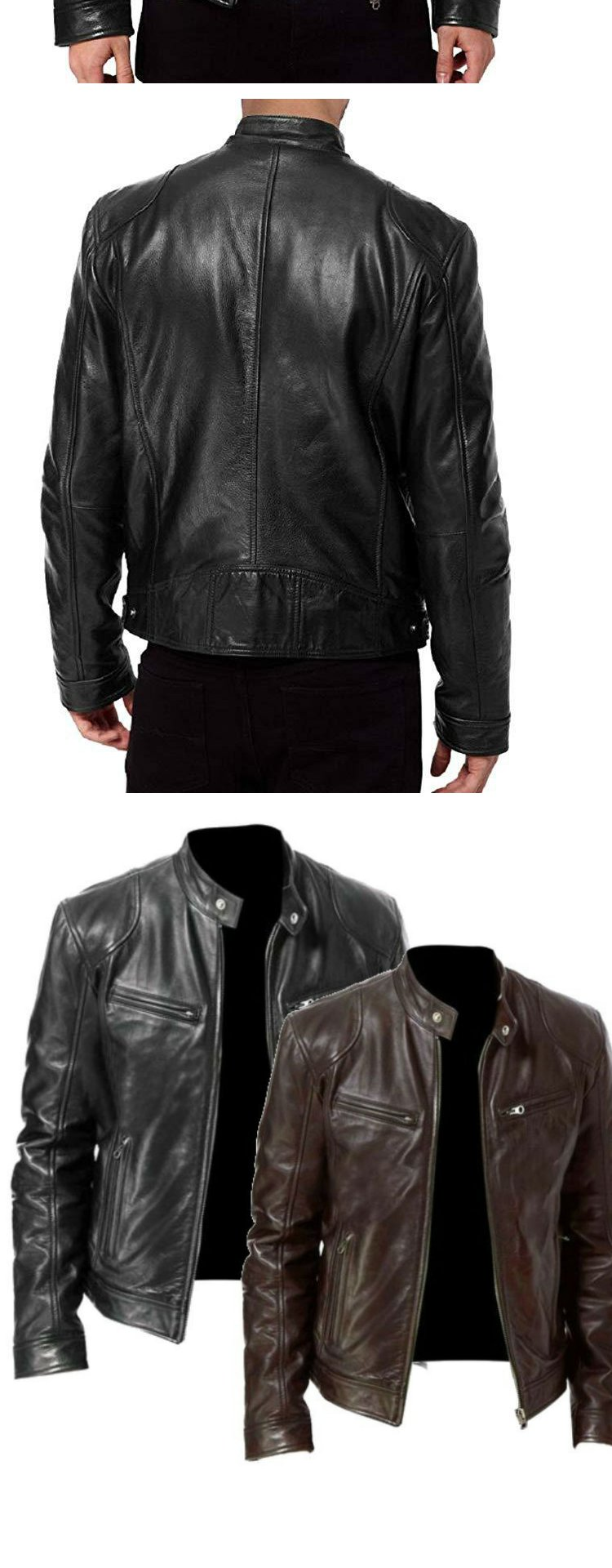 Frühling und Herbst Mode Lederjacke Slim Fit Mock Collar PU Lederjacke Motorrad Lederjacke Herren Street_voghion.com
