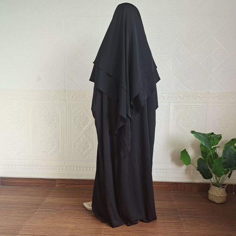 Vestido de dos piezas con hiyab, holgado, con mangas murciélago y color liso para mujer de Dubái, P105_voghion.com