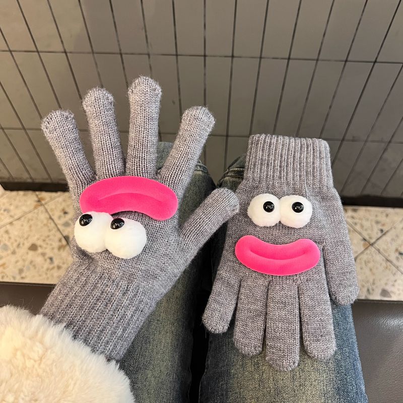 Women's 2025 New Cute Funny Ugly Warm Wool Lined Knitted Gloves For Cycling, Winter Cold Protection_voghion.com