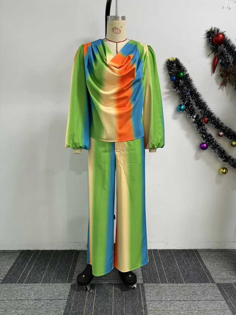 Women's Clothing Printed Swing Collar Wide Leg Pants Suit_voghion.com