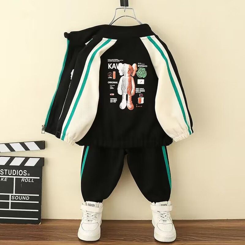 Ropa para niños Otoño e Invierno Nueva moda Niños Casual Dibujos animados Deportes Abrigo Pantalones Conjunto de 2 piezas_voghion.com