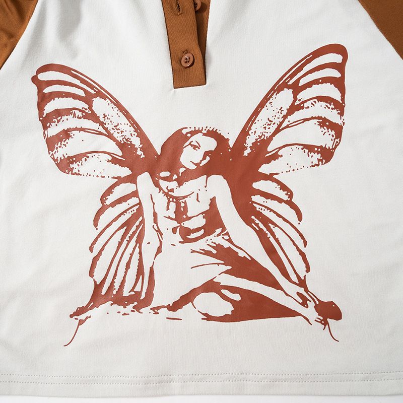 Q23TP274 Top de verano para mujer, personalizado, con cuello polo y hombros descubiertos, con estampado en contraste_voghion.com