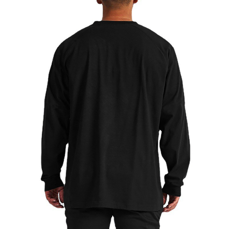 Muskel-Herbst-Herbst-Langarm-Fitness-T-Shirt mit lockerer Passform. Kontrastierendes, dünnes Basisshirt für Herren. Sport-Trainingskleidung_voghion.com