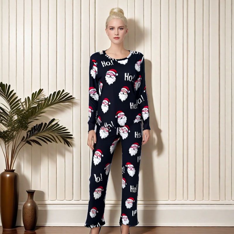 Herbst Winter Weihnachten Stil Neue Ärmel Lange Hosen Gedruckt Pyjamas Für Frauen Einfache Casual Homewear Set_voghion.com