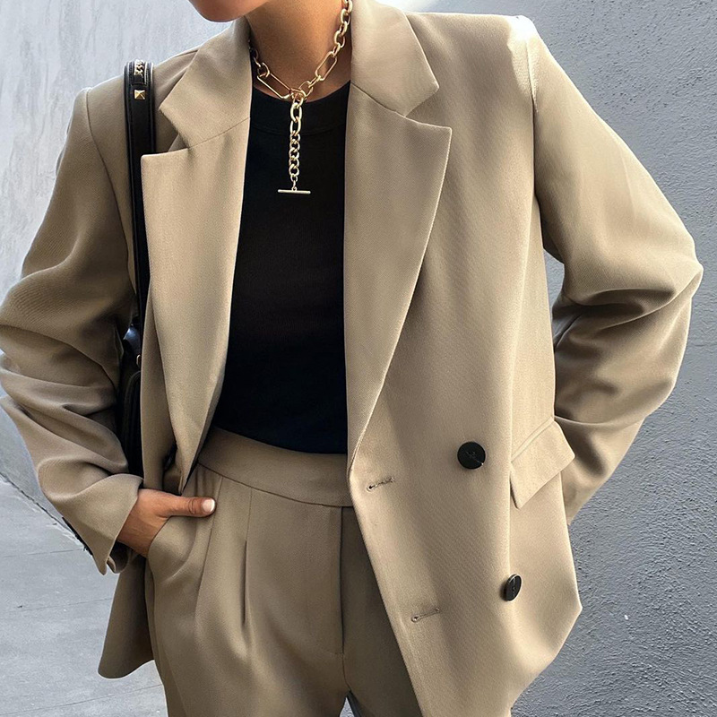 Vêtements pour femmes automne et hiver nouveaux vêtements pour femmes couleur unie costume décontracté pantalon mode costume deux pièces_voghion.com