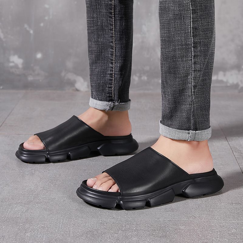 Pantofole da uomo in pelle con rialzo per scarpe da spiaggia leggere, da esterno, di qualità imbattibile, alla moda e per il tempo libero._voghion.com