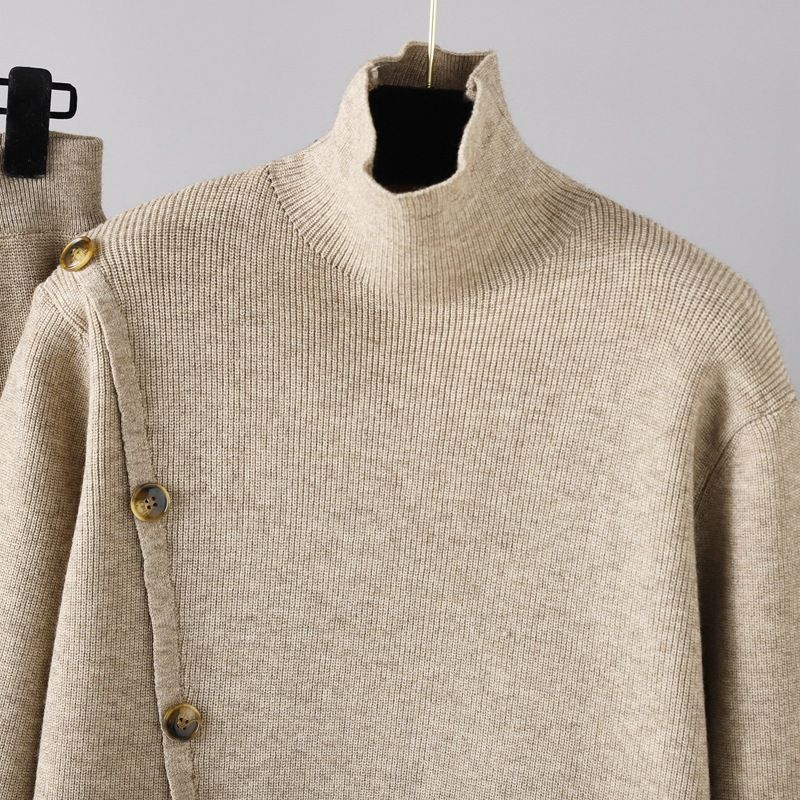 Women's clothing Design sense niche stand-up collar slit knitted turtleneck sweater women's warm and age-reducing casual_voghion.com