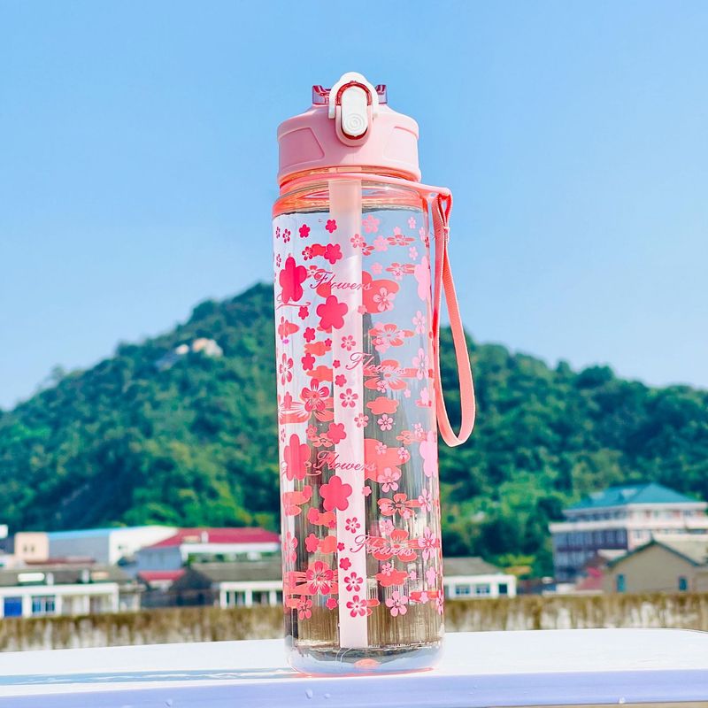 Tazza di plastica portatile con sollevamento a fune e coperchio a molla, bollitore orizzontale con cannuccia di aspetto elevato, tazza pratica_voghion.com