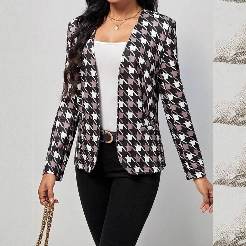 Giacca blazer piccola con tasca stampata casual da donna, autunno e inverno 2023_voghion.com