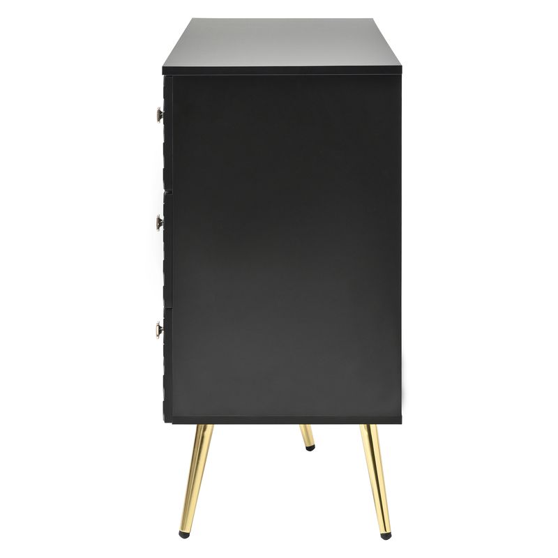 Kommode Schwarz 120x80cm Mit 6 Schubladen, Gold-Akzenten, Metallbeinen_voghion.com