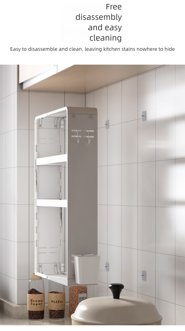 Kitchen Multifunctional Rack Wall-Mounted Adjustable Perforated Wall Spice Jar Storage Cabinet_voghion.com