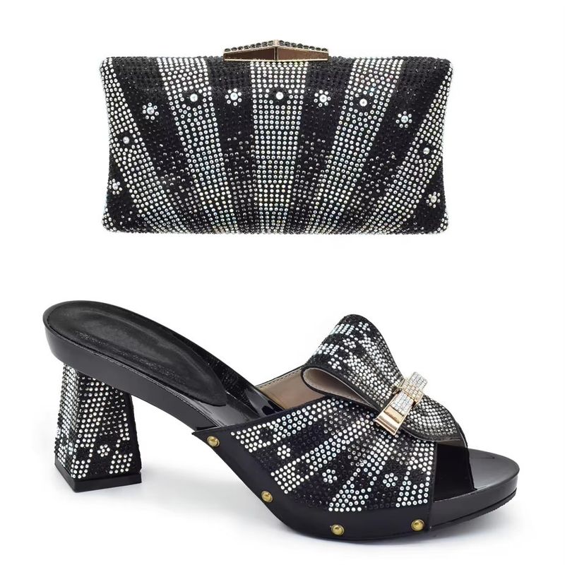 Fashion party wear high-heeled sandals hot drill hand bag set banquet party women shoe bag set_voghion.com