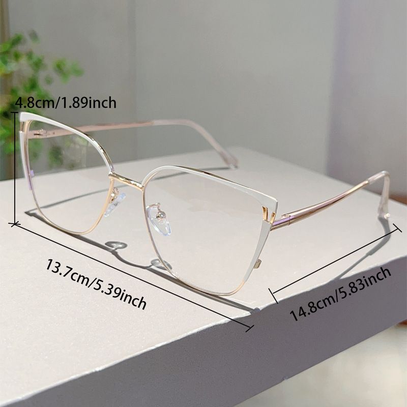 Wind Cat Eye Contrasting Metal Spring Leg Anti Blue Glasses, Internet Celebrity Same Style Plain Color High Sense Flat_voghion.com