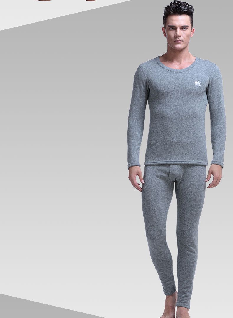 Underwear & Sleepwears Plus Velvet Thickened Men's Thermal Underwear Set Winter Fleece Lined Long Sleeve Round Neck Warm Base Layer Top & Bottom_voghion.com