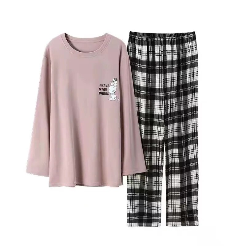 Herren-Set mit Streifen-/Buchstabendruck, langärmeliges Oberteil mit Rundhalsausschnitt und Taillenhose, bequeme, lockere Heimkleidung, Pamas 2-teilig_voghion.com