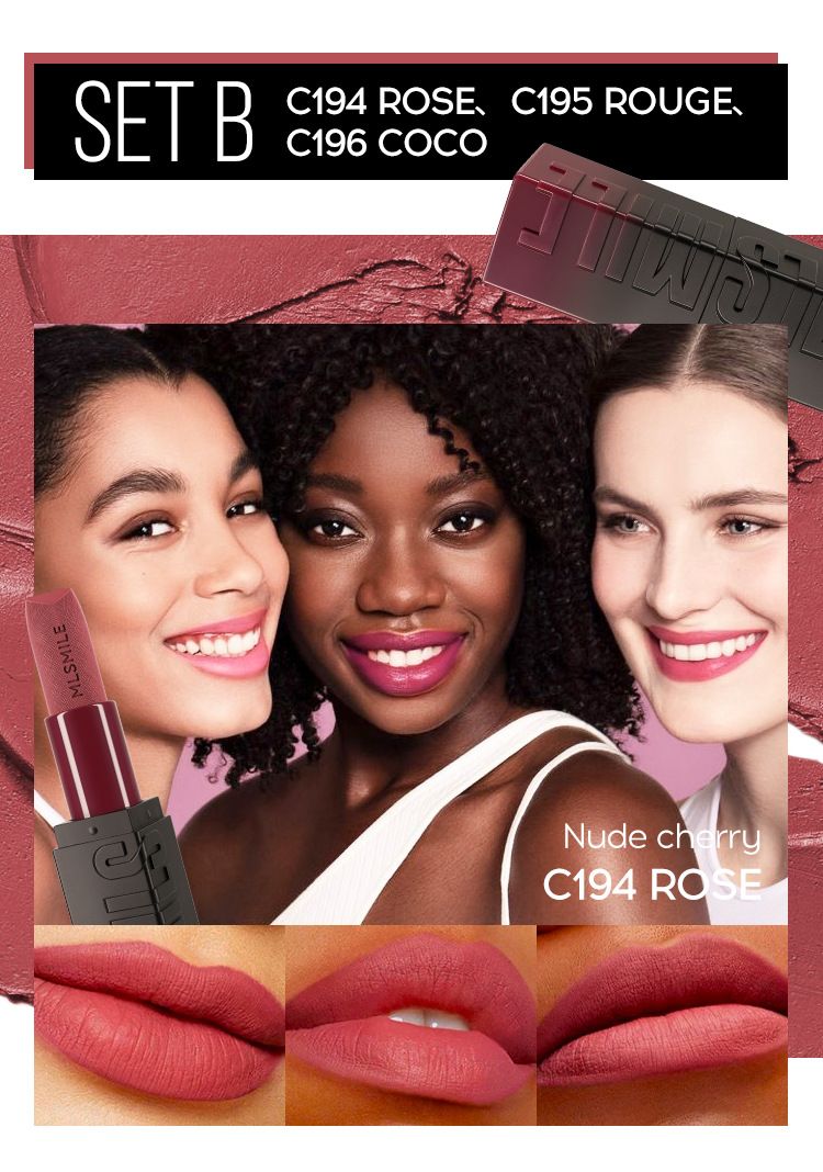 MLSMILE Embossed Matte Lipstick Set Easy To Color Moisturizing Lipstick Natural Nude Color 3 Pieces_voghion.com